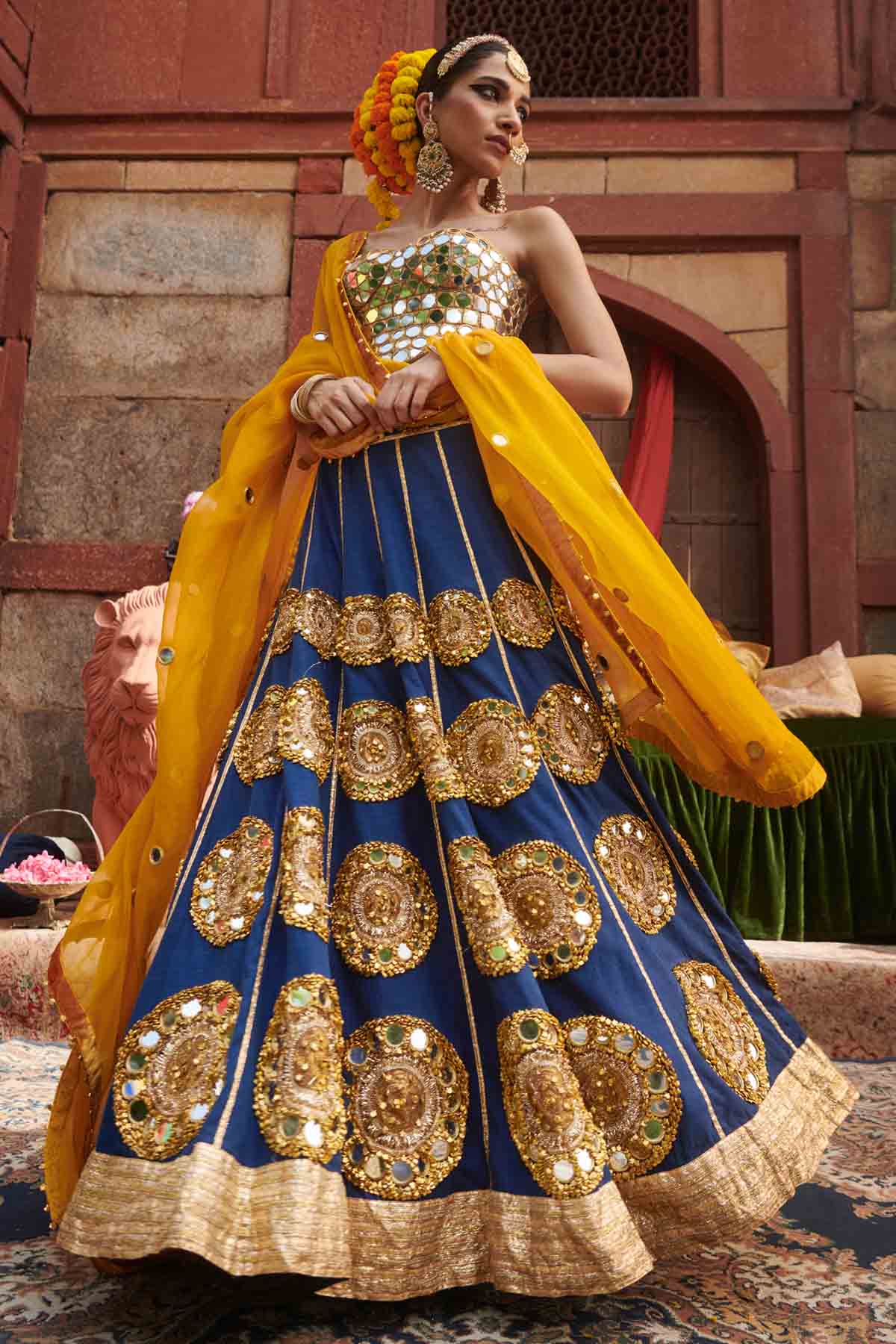 Buy ITRH, Designer Blue Corset Mirror Lehenga Set Online